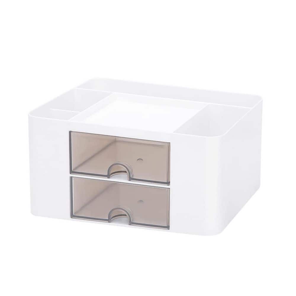 White 7.7 In. X 5.5 In. X 3.9 In. Plastic Modern Desk Organizer with 2-Drawers f