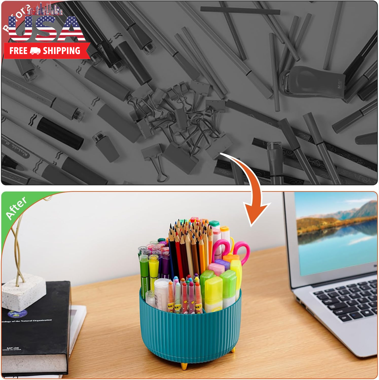 Desk Organizer, 360-Degree Rotating Pen Holder, Desk Organizers and Accessories
