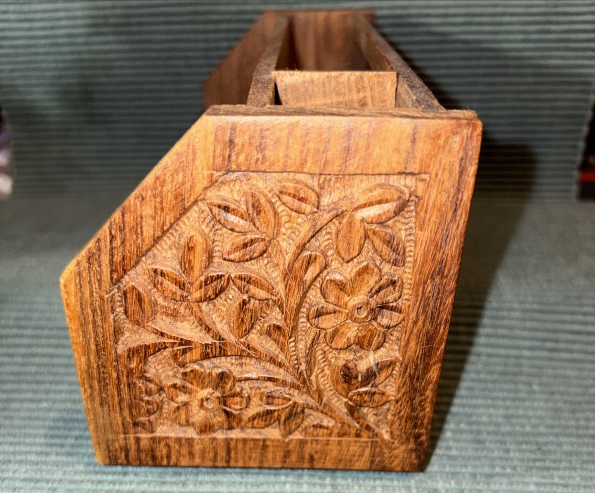 Letter Desk Organizer Wood With Brass Ivy Inlay Two Sections
