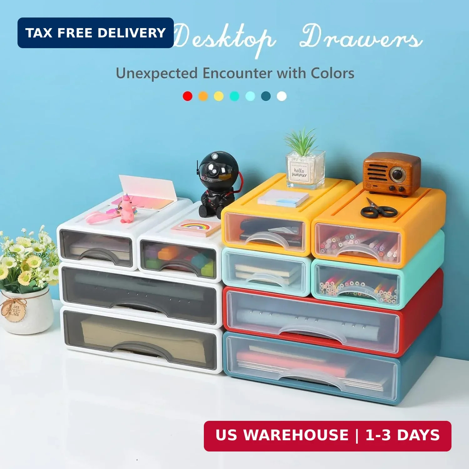 White Desktop Drawers for Paper, Stackable Office Storage Drawers for Desk, Craf