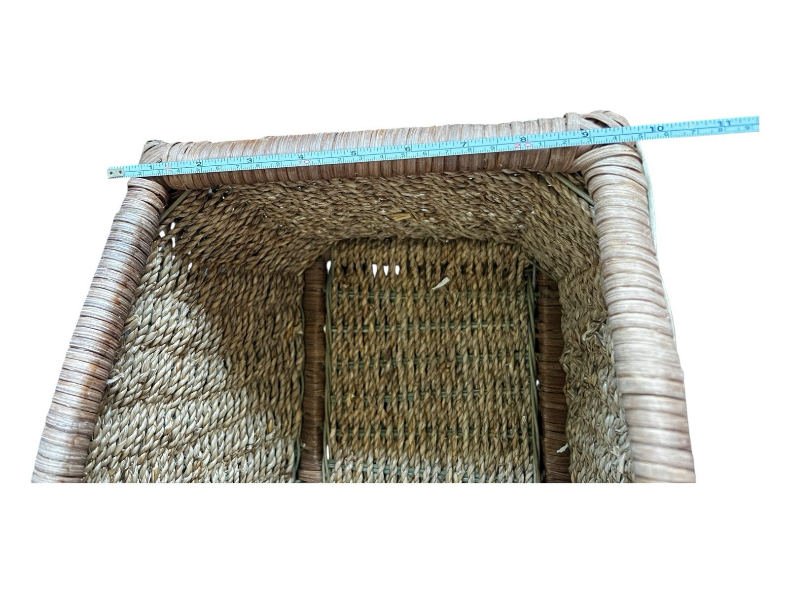 Woven Wicker Metal Desk File Organizer 13”L 11”W 3”T Excellent Used Condition