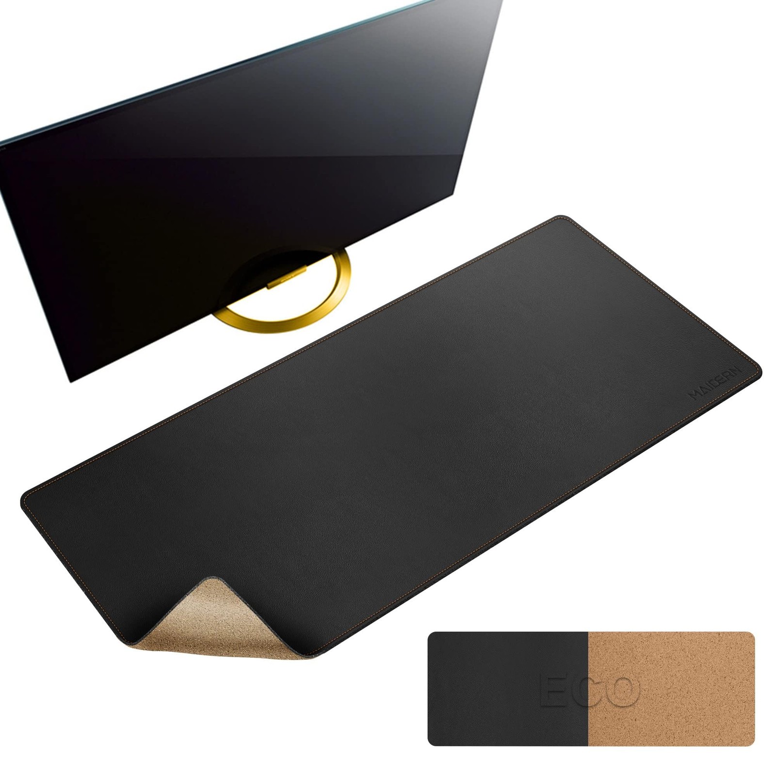 MAIDERN 40′ x 16′ Cork & Leather Desk Pad, XXL 40” X 16”, Cork+black