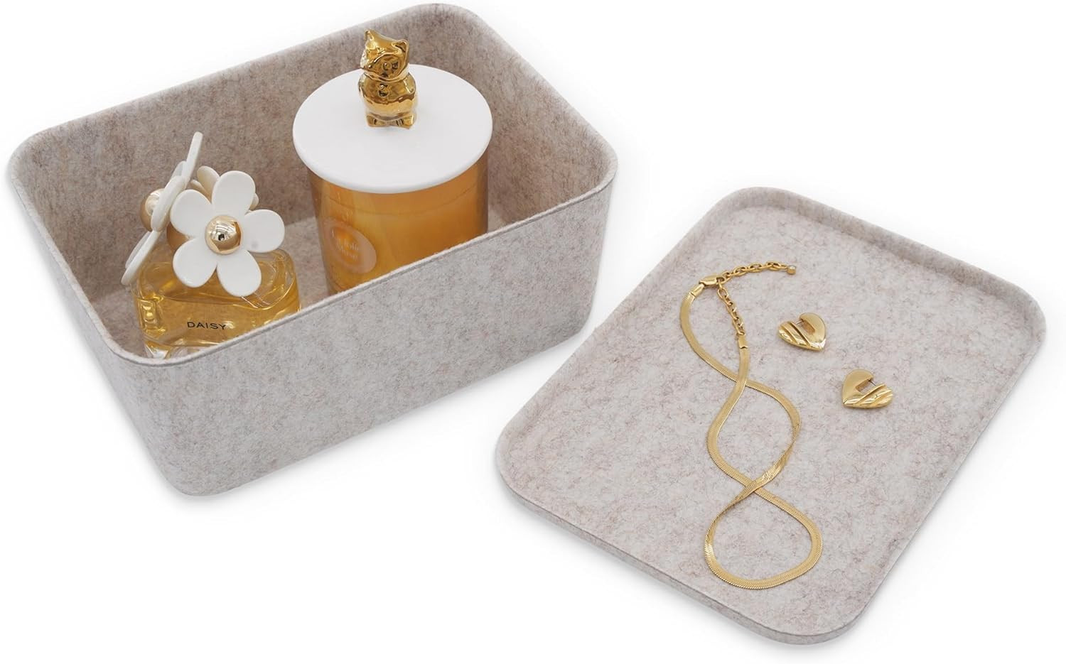 Deep Felt Desk Organizer Bins with Lids for Office & Home Decluttering (Oatmeal)