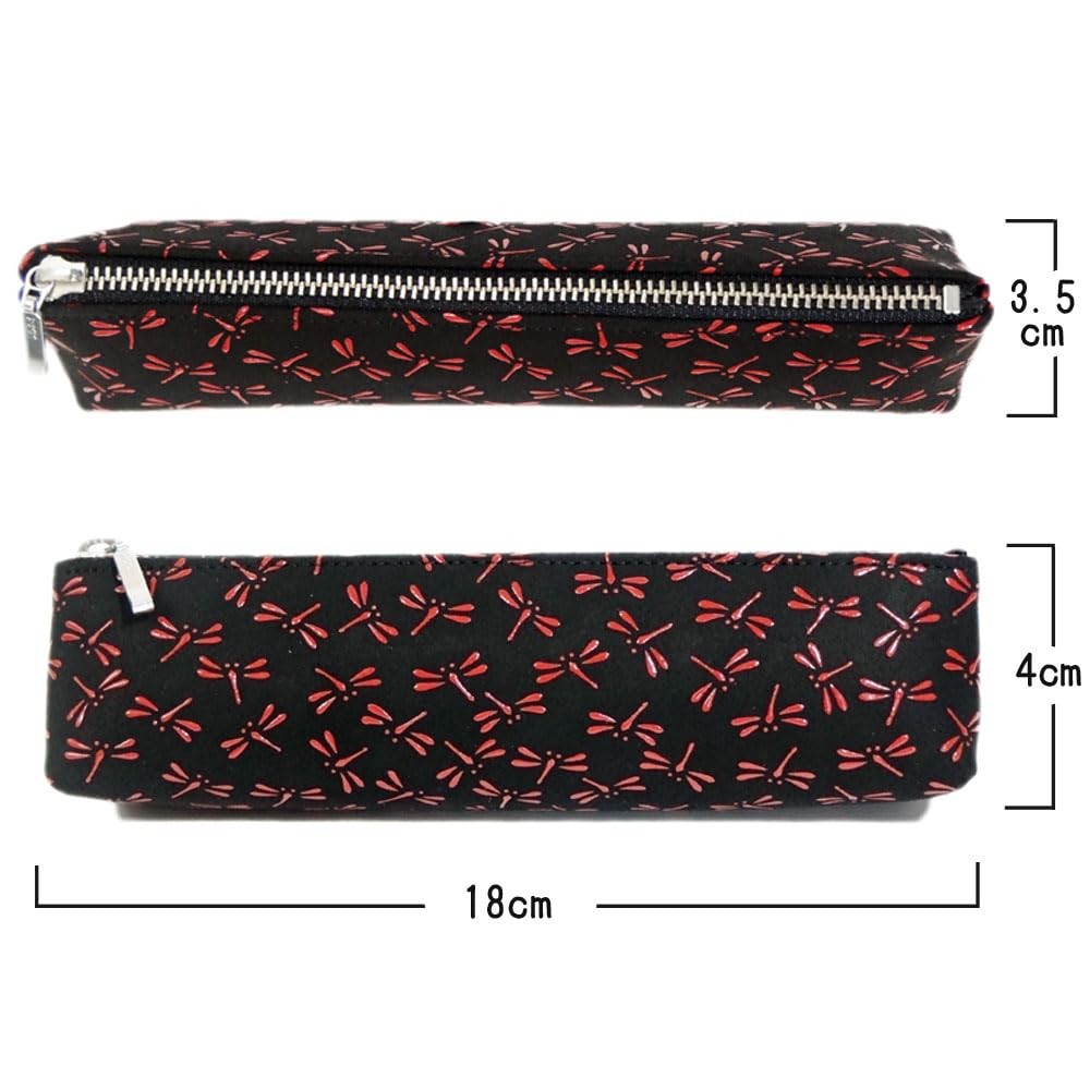 Inden-ya Deerskin Pen Case Dragonfly Red Lacquer Black Made in Japan