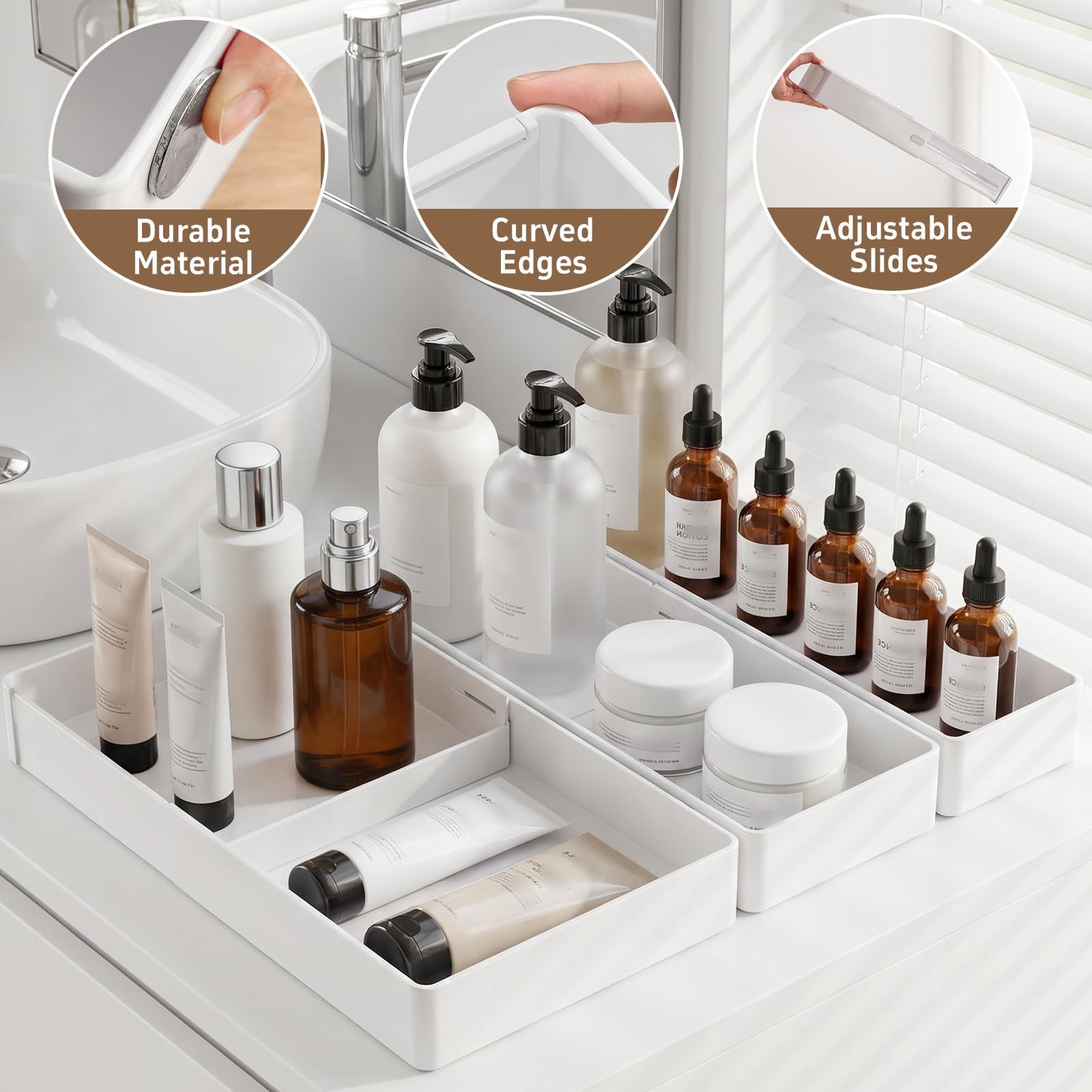 3-Pack Expandable Makeup Drawer Organizer, L/M/S