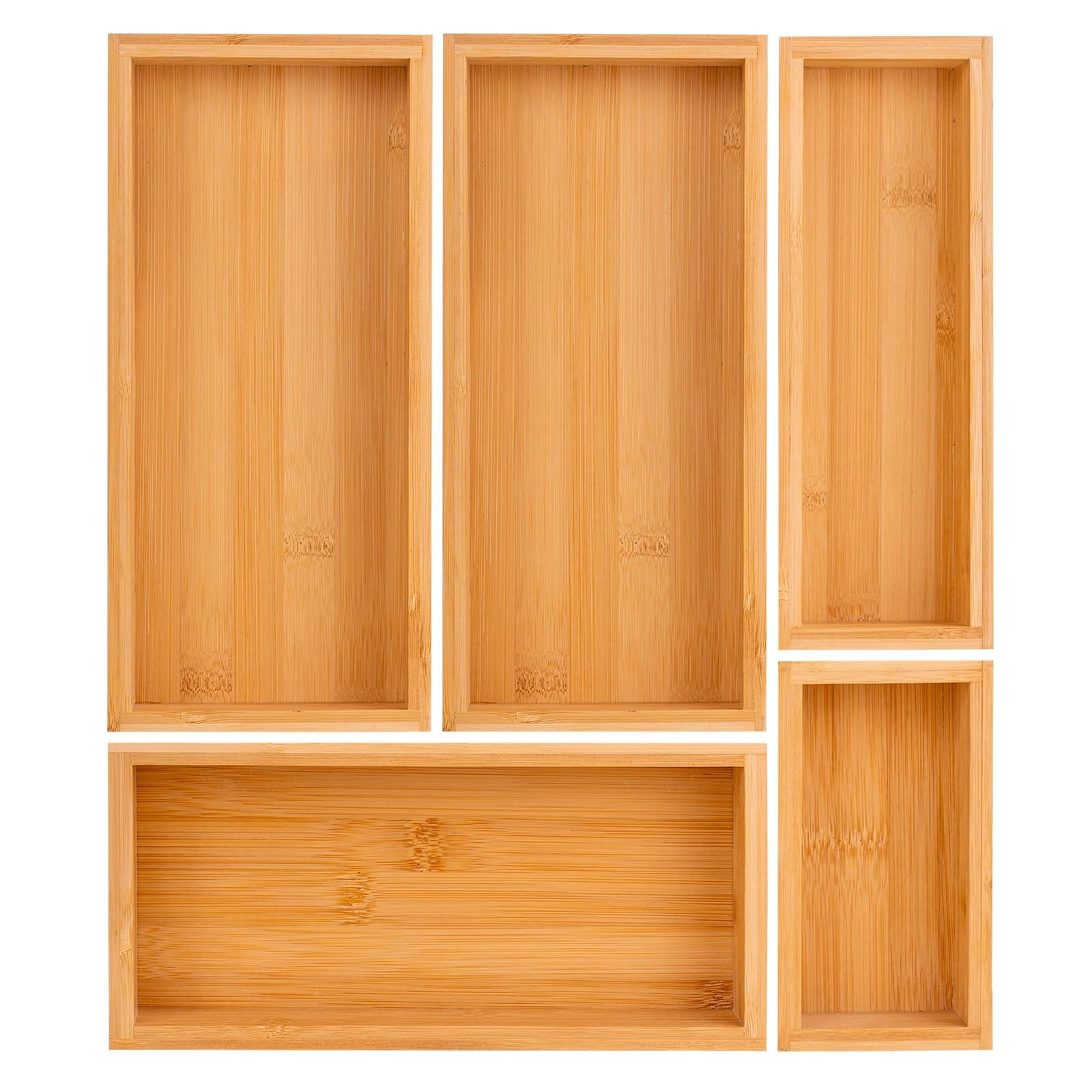 Teicui bamboo drawer organizer Set,expandable 1 X 5PCS Natural