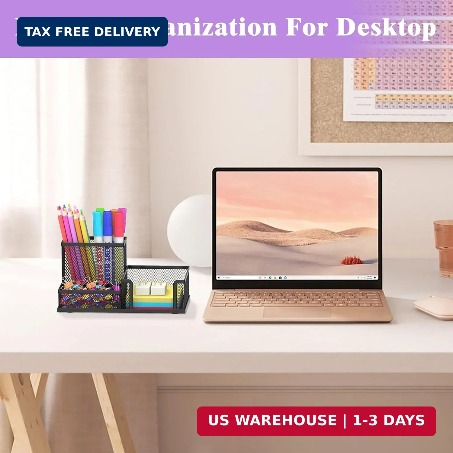 SUPEASY Pen Holder Desk Organizer, Office Supplies Pencil Holder with 3 Compartm