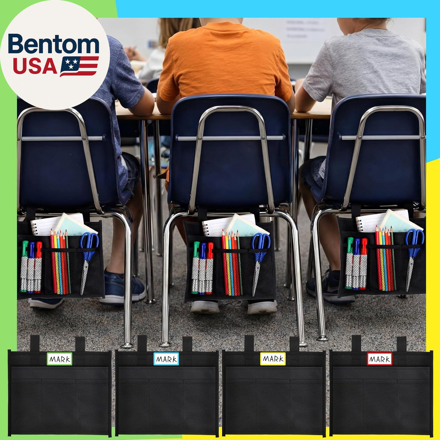 12 Pack Classroom Desk Side Storage Back to School Desk Chair Organizer Pockets