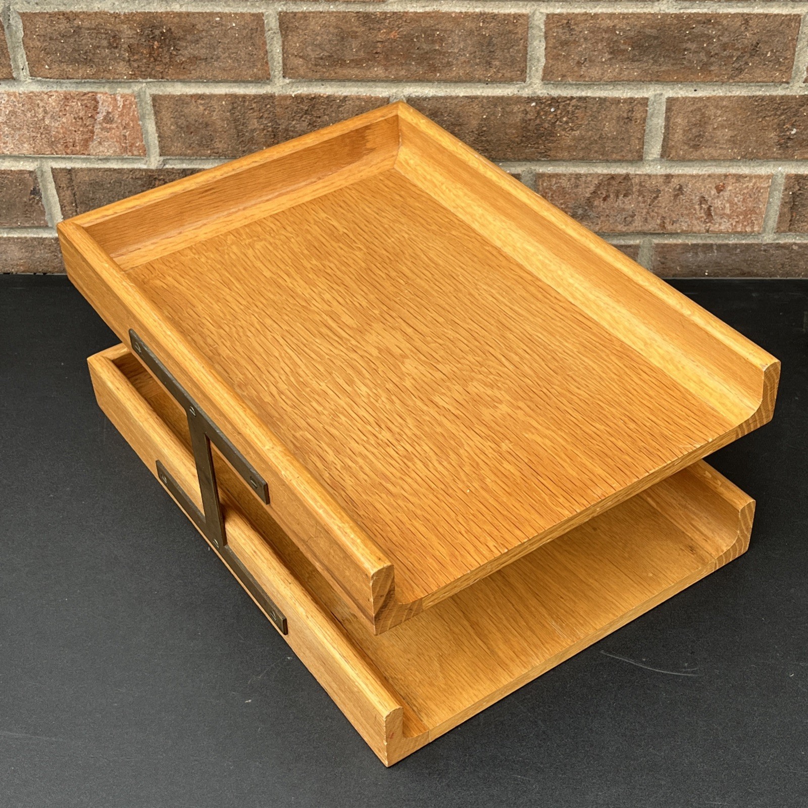 Vintage Peter Pepper Products Oak Double File Tray MCM Wood Desk