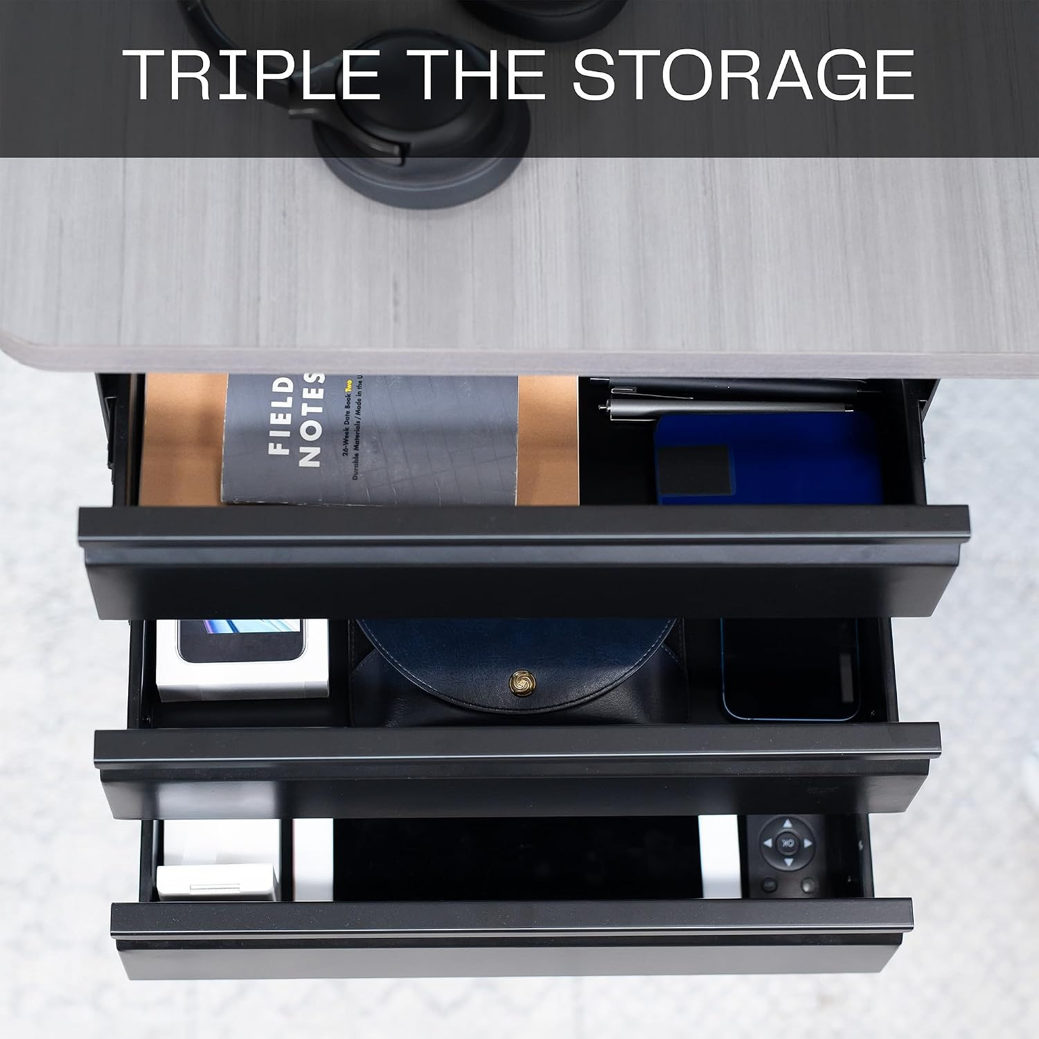 VIVO 16″ Slide Out Dual Tier Under Desk Storage Drawer Organizer – Black