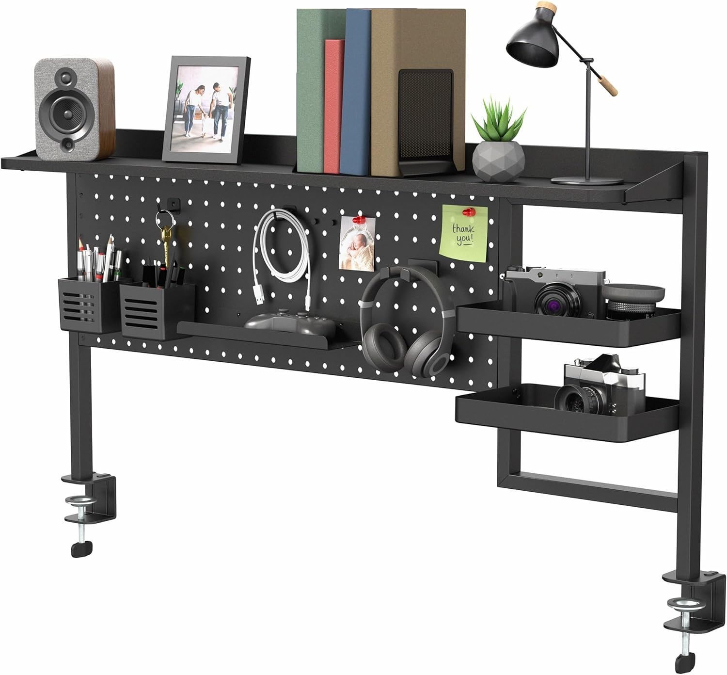 VIVO Steel Clamp-on 46 x 25 inch Desk Pegboard System W/ Storage Shelf &