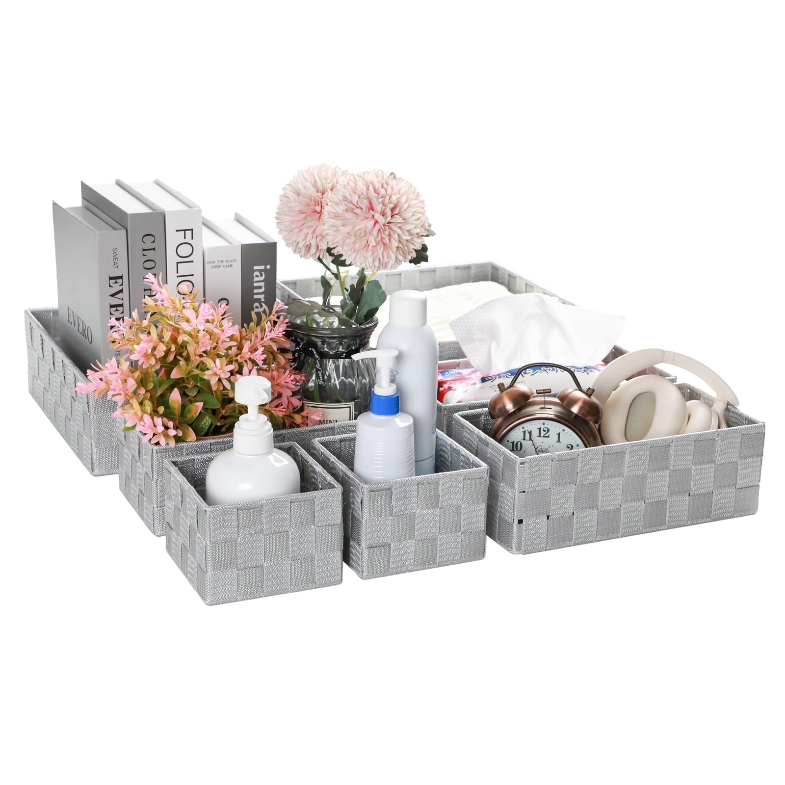 Small Baskets for Organizing(7 Set) Woven Storage for Shelves, Bathroom, Deco…
