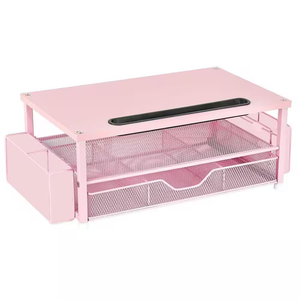 Pink 18.8 In. X 6.4 In. Metal Modern Desk Organizer Stand with Drawer