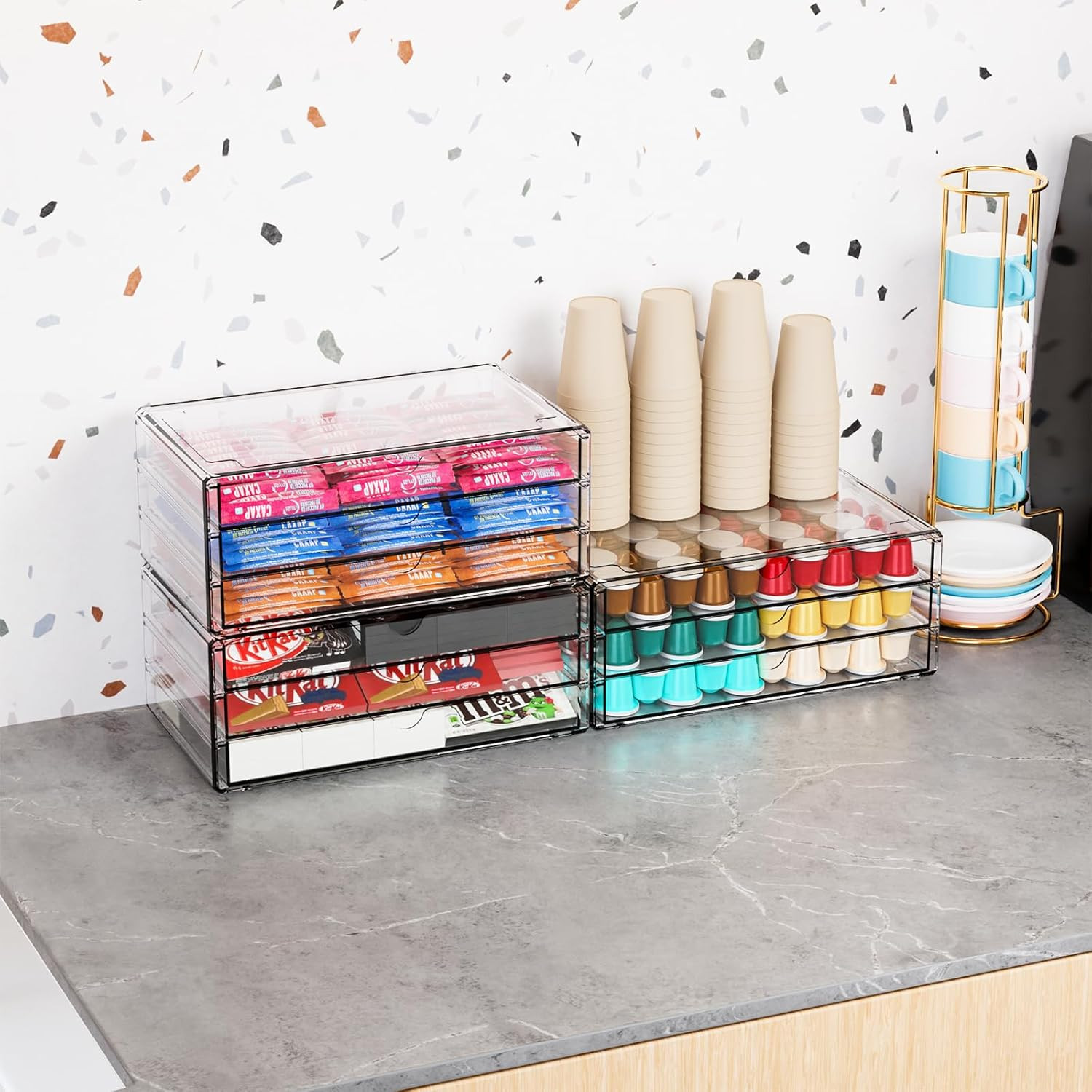 11.1 Inch Long Clear Drawer Organizers Stackable,3 Pack Small Acrylic Drawers,Sc