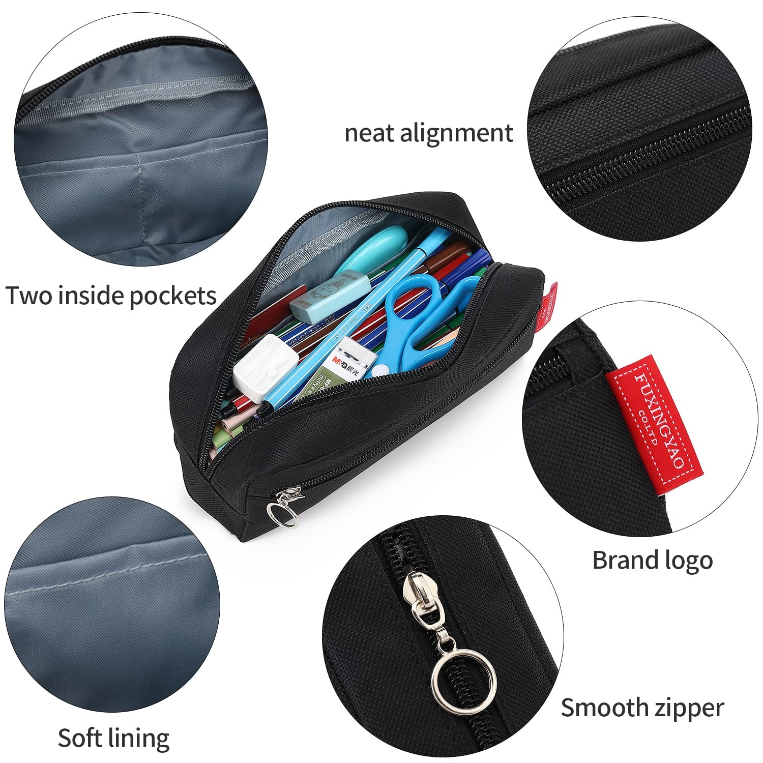 Big Capacity Pencil Pen Case Office Large Storage Simple Stationery Bag Black
