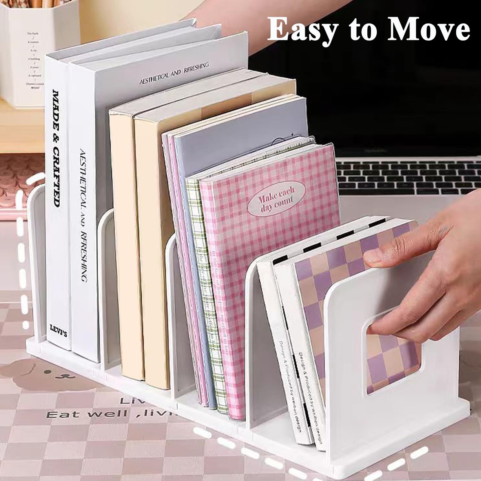 4 Section White File Sorter Plastic Adjustable Desktop Folder Organizer Rack