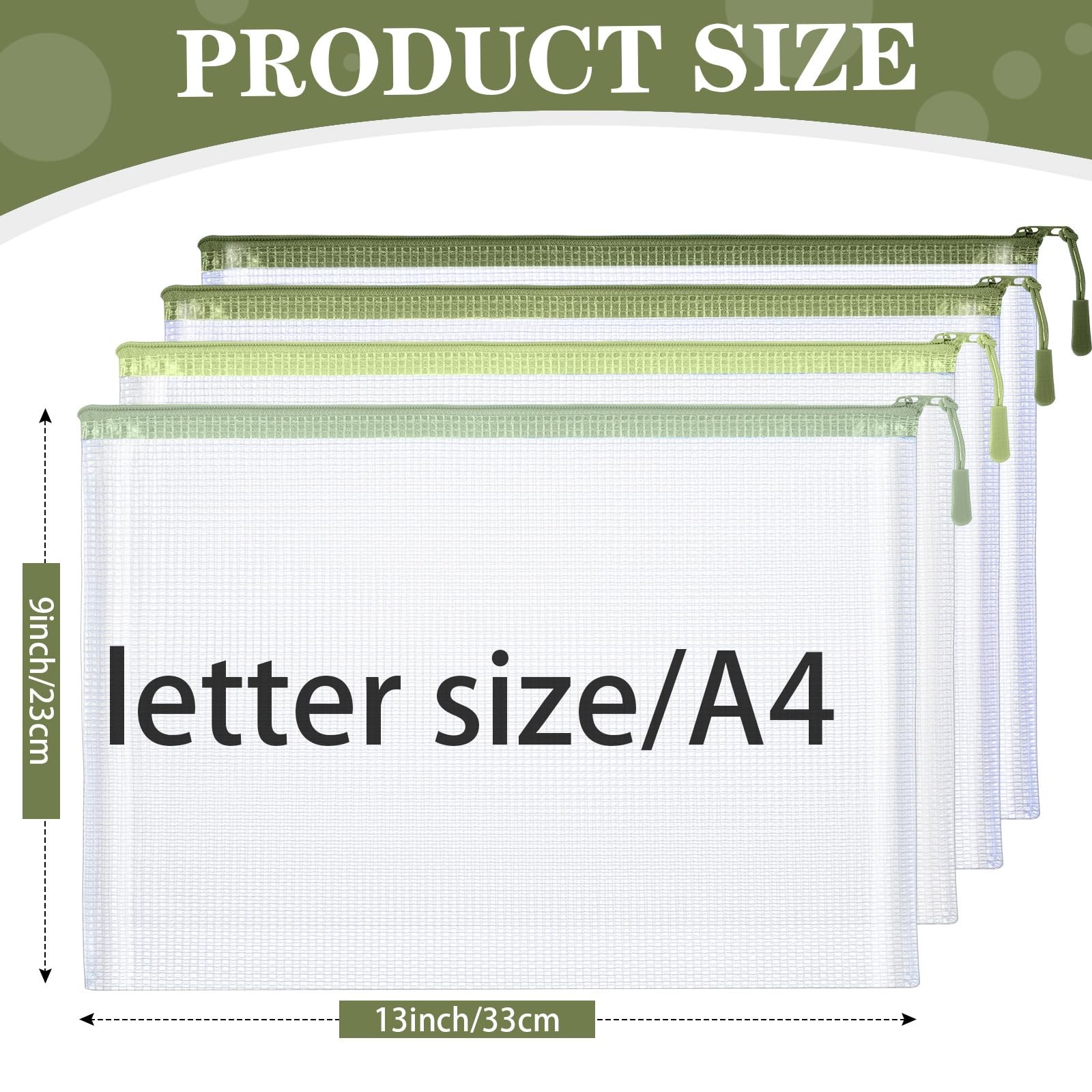 24 Pack Sage Green Mesh Zipper Pouch Bags, A4 Size Clear Mesh Zipper Storage …