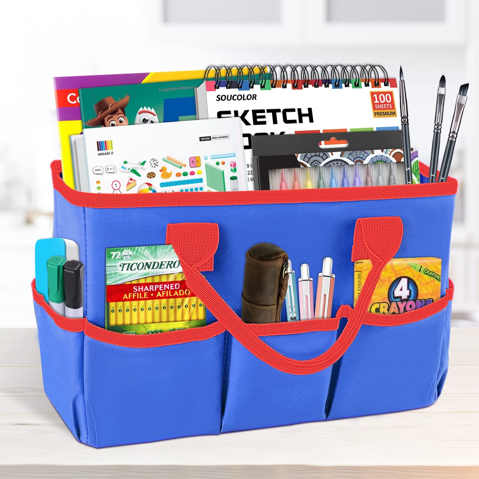 Desktop Tote and Organizer, Teacher Helper Bag for Arts, Books, Stationery, O…