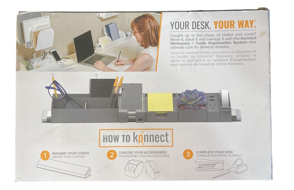 Bostitch Konnect Workspace Desk Organizer Cable Management 3 Pc Starter Kit Gray
