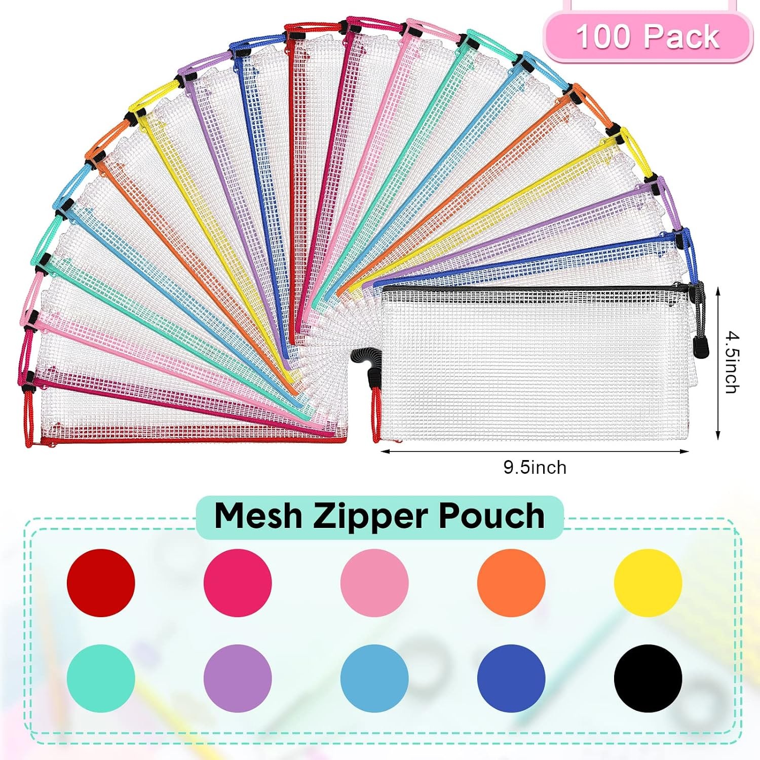 100 Pack Pencil Pouch Bulk Mesh Zipper Pencil Cases 9.5” X 4.5” Small Clear Ho