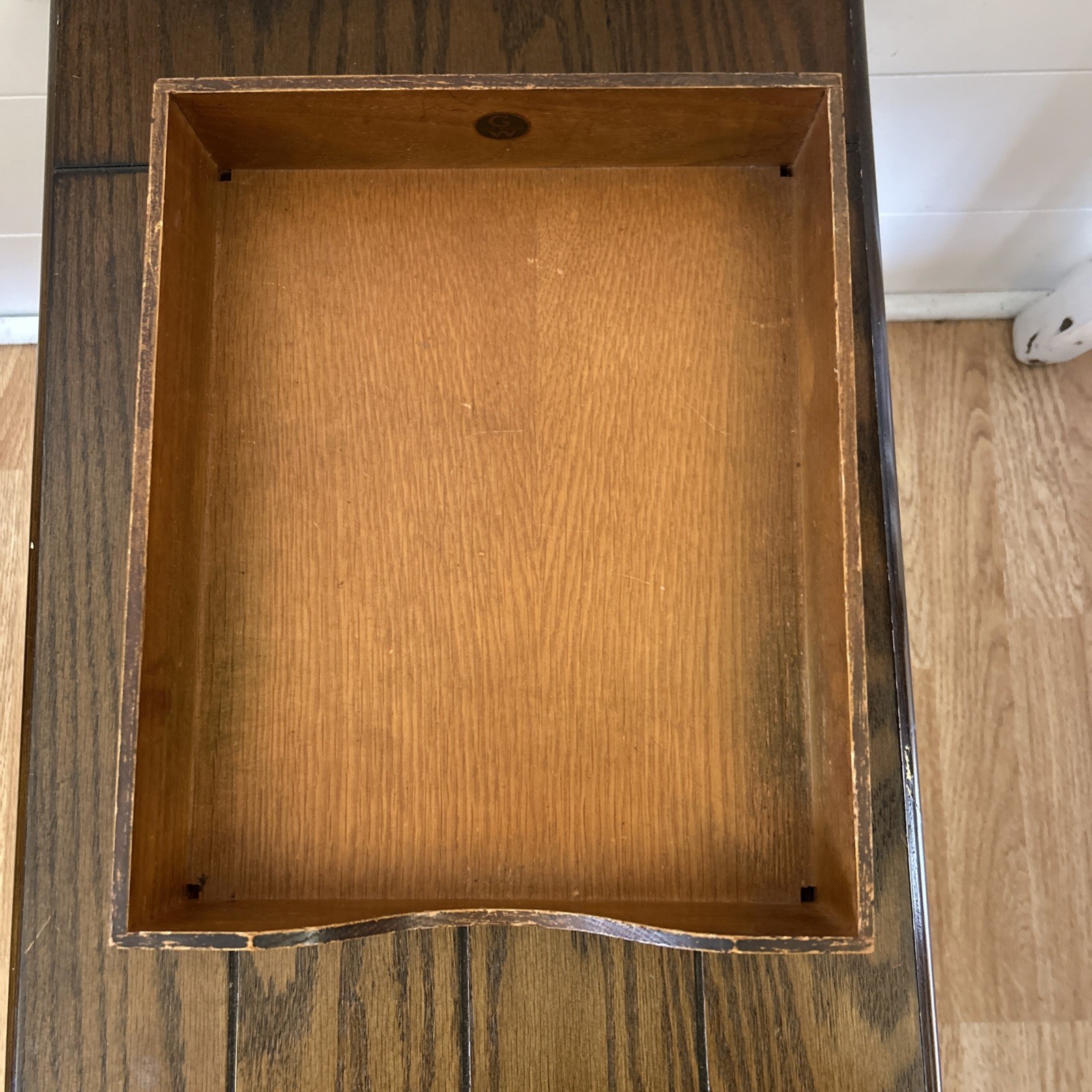 Vtg Wood Tray Desk Top In Out Letter Box Dovetail Paper Office Mail File 10″X12″