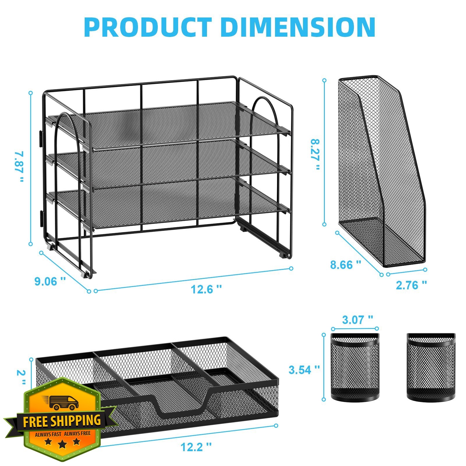 Marbrasse Desk Organizer Black 15.4×9.1×8.3″