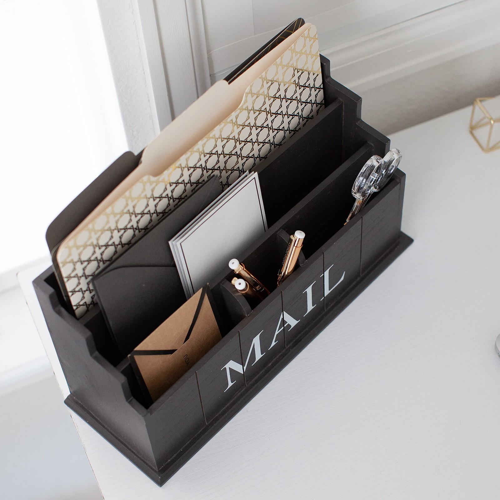 Espresso Brown Wooden Mail Organizer | 3-Tier Rustic Desktop Mail Sorter for …