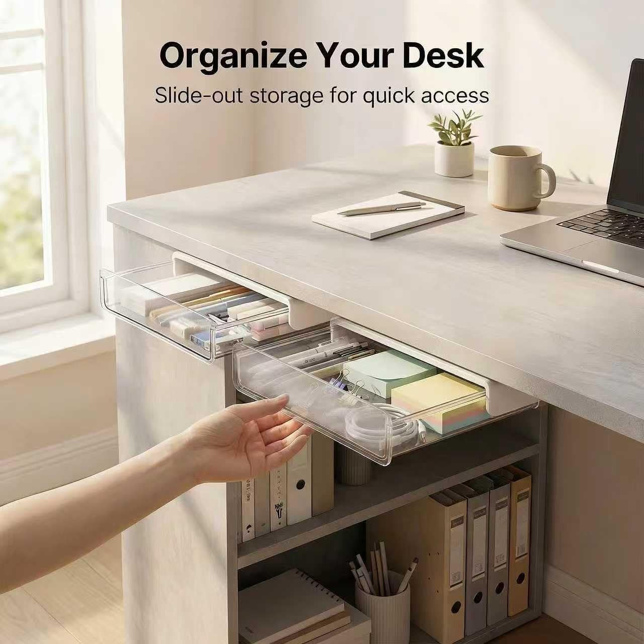 Under Desk Storage Drawers – Easy Install, Clutter-Free Solution, 2 Pack
