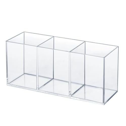 Clear Acrylic Silverware Organizer 3 Compartment Desk Pen Holder Utensil Caddy
