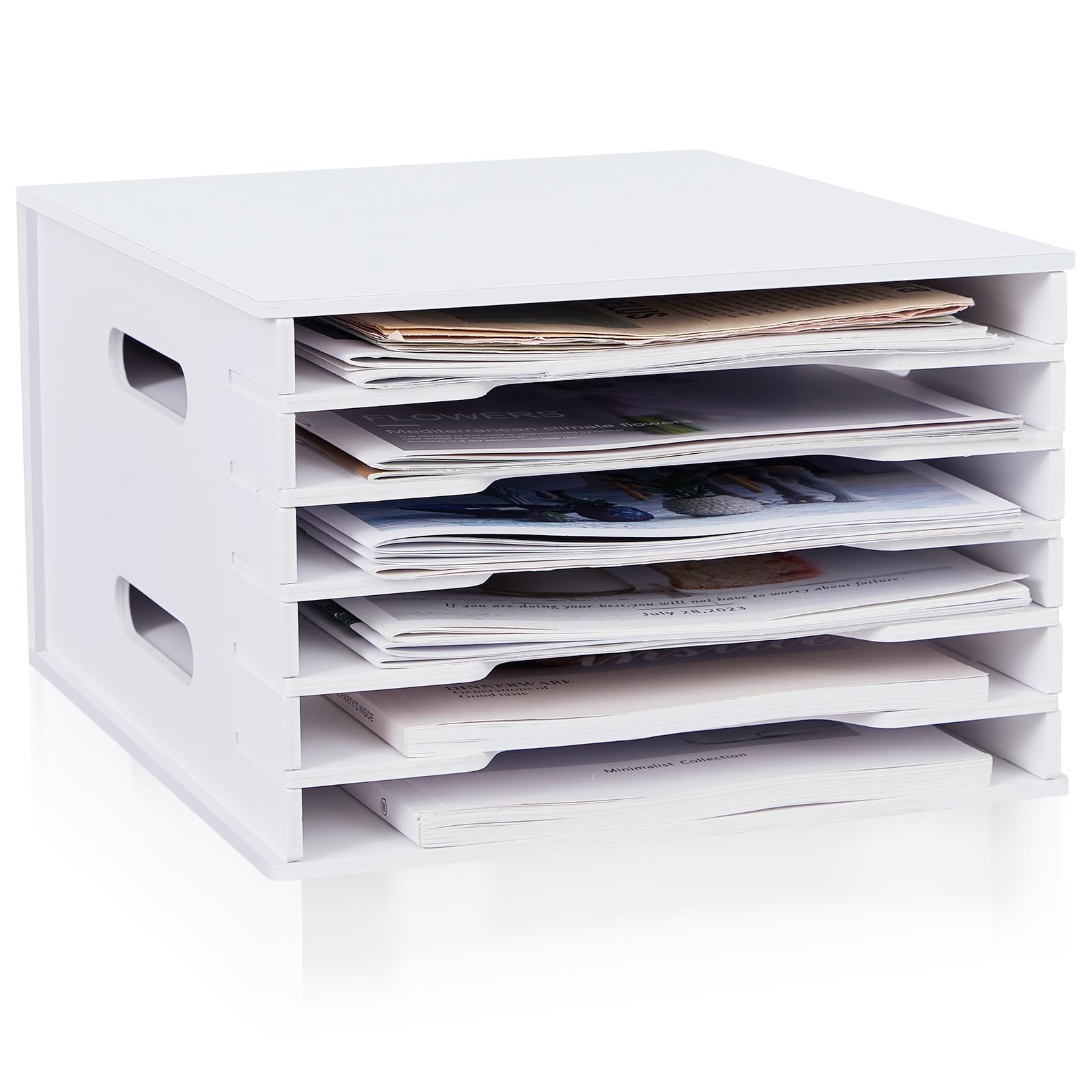 6 Tier 8.5×11 Inch Scrapbook Paper Organizer White Cardstock File Shelves