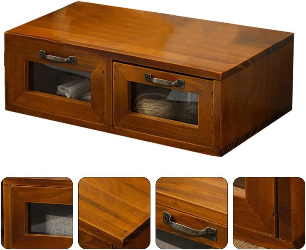 Stylish Bamboo Wood Desk Organizer with 2 Drawers for Home or Office