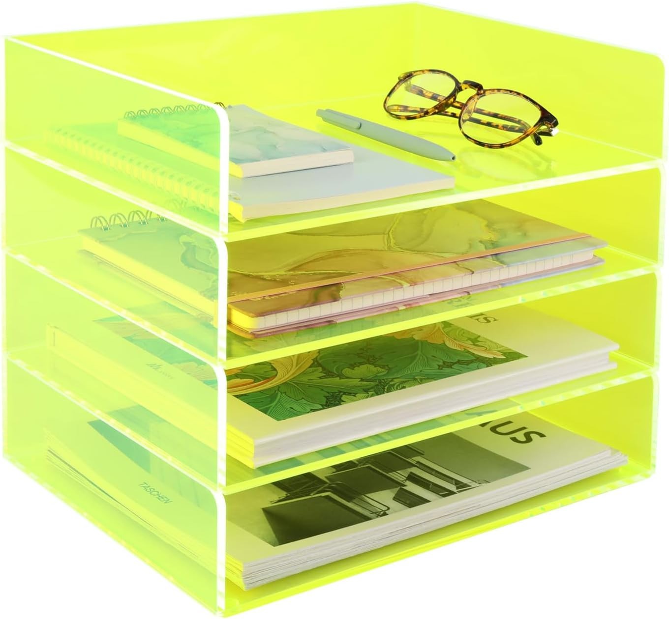 Acrylic File Organizer Desk 4 Tiered Stackable Letter Tray Office Paper Storage