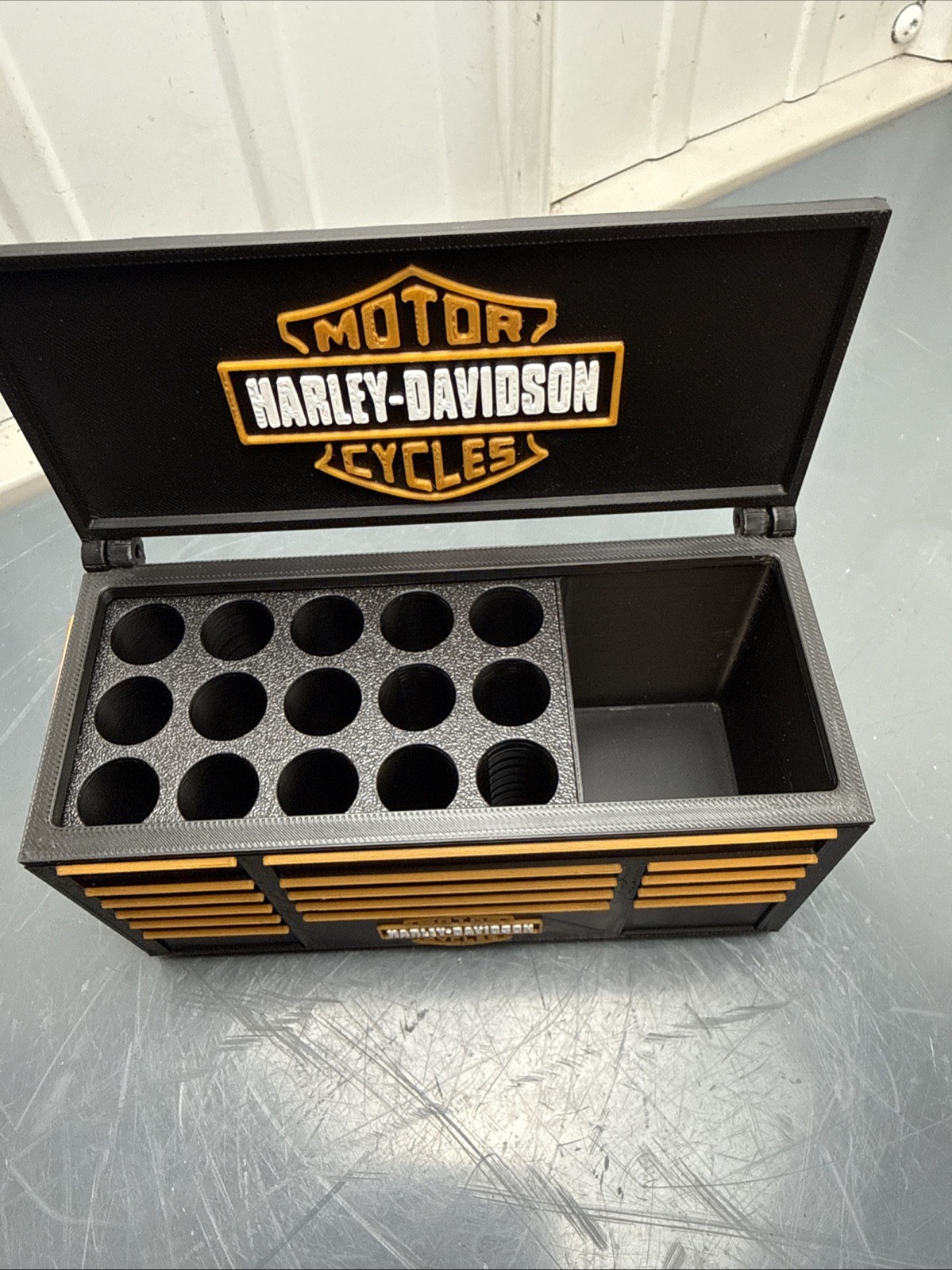 Harley Davidson Tool Box Pen Holder Garage Desk Organizer Man Cave Decor Gift