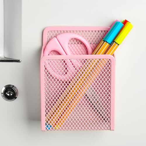 zeyce Magnetic Pencil Holder – Extra Strong Magnets 1 Basket 1 Pack Blush,Mesh