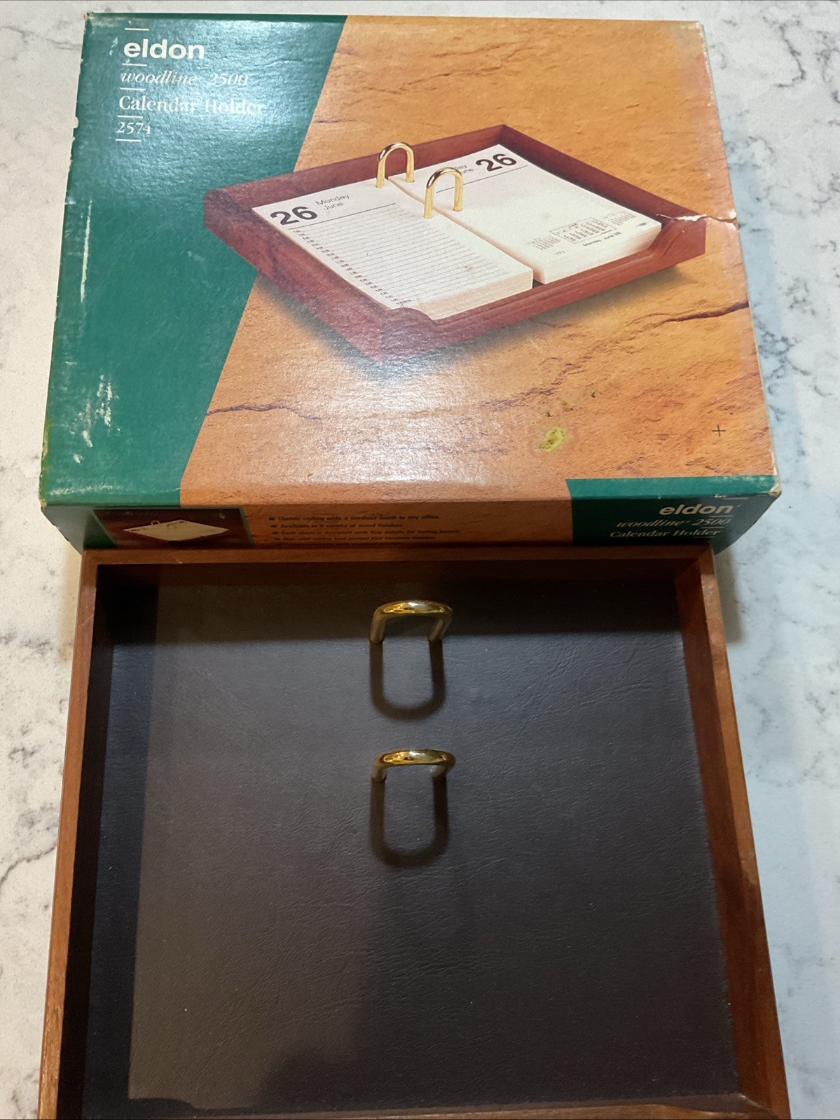 Vtg Eldon Woodline 2500 Wood Brass Desk Calendar Pages Holder #2574 Office NIB
