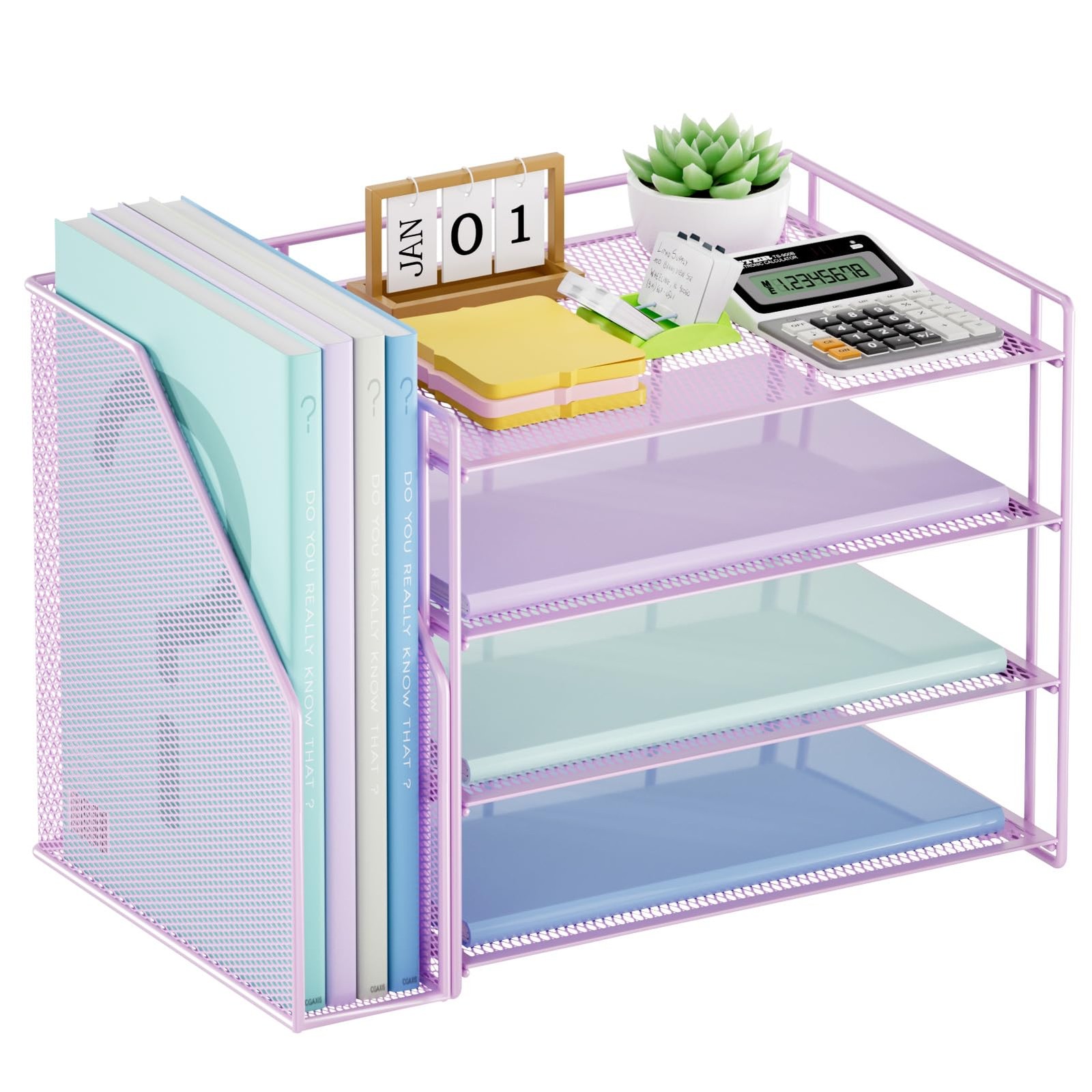 Desk Organizer and Accessories，4-Tier Paper Letter Tray Organizer with File H…