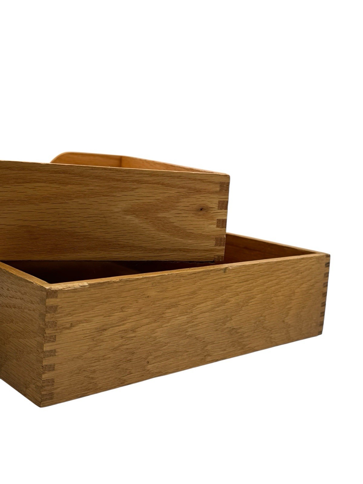 Vintage Wood Letter Trays Set of 2 Oak Dovetail Two Sizes Desk Paper Office Box