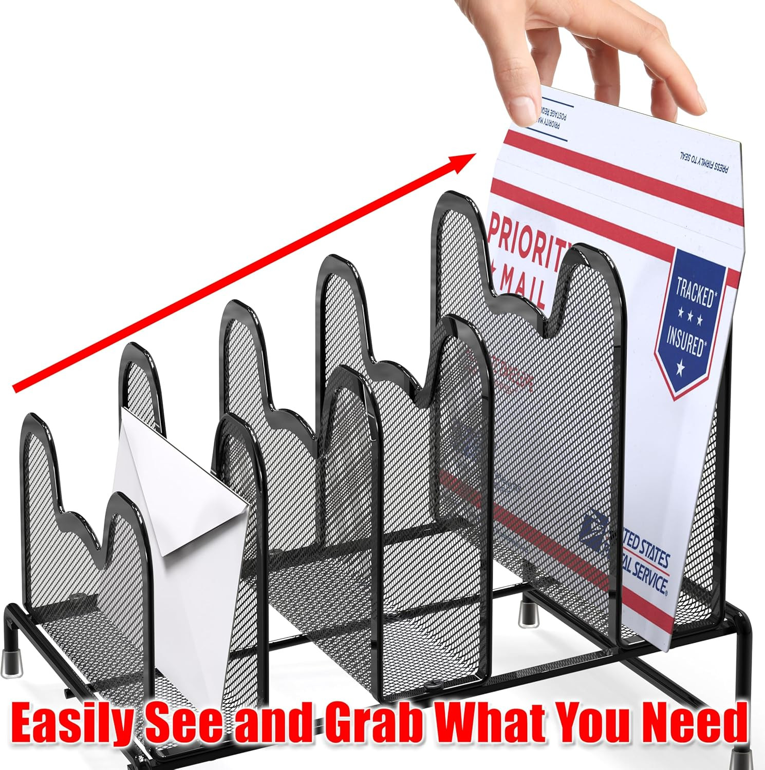 Desk 5 Sections Step File Sorter Organizer, Black