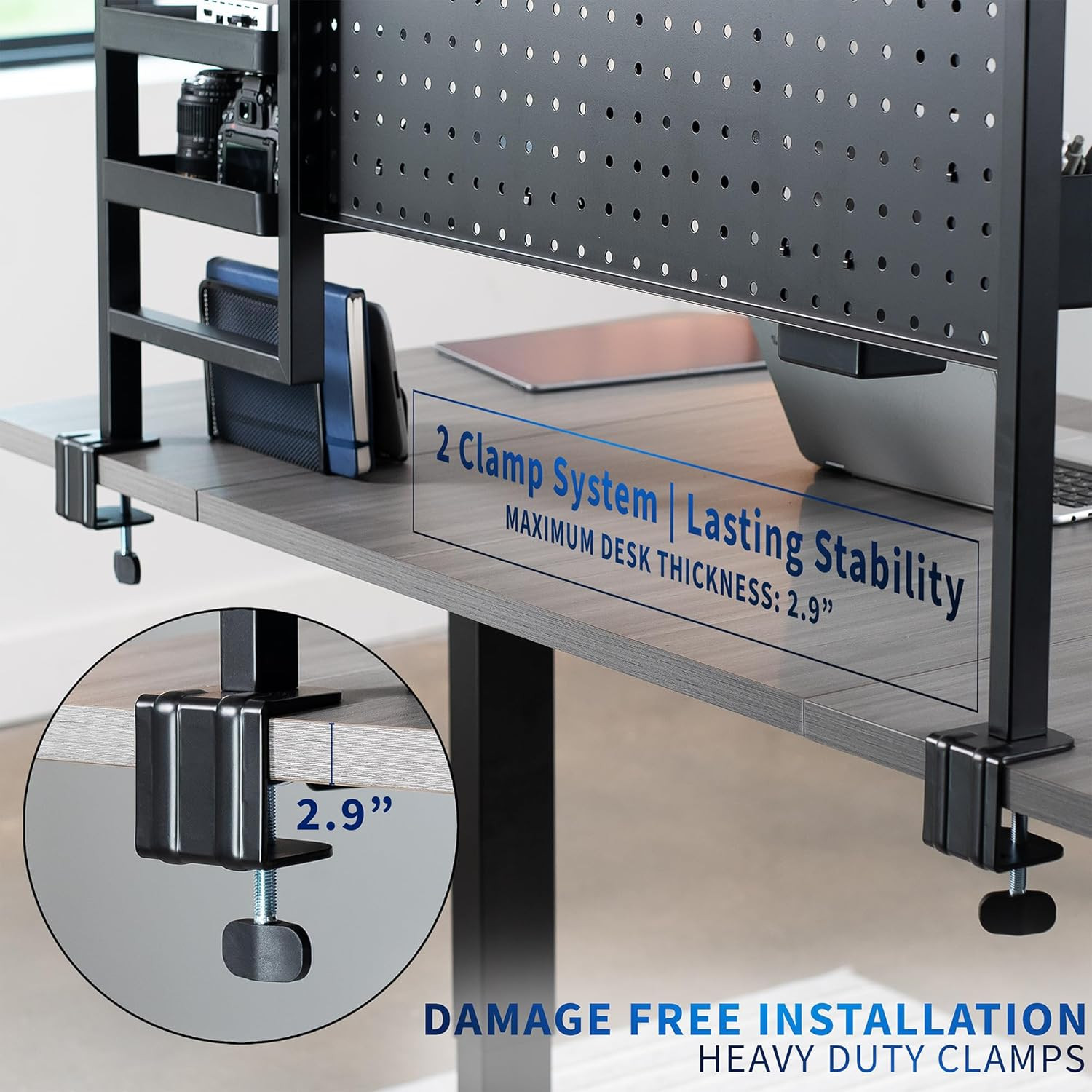 VIVO Steel Clamp-On 46 X 25 Inch Desk Pegboard System with Storage Shelf and Acc