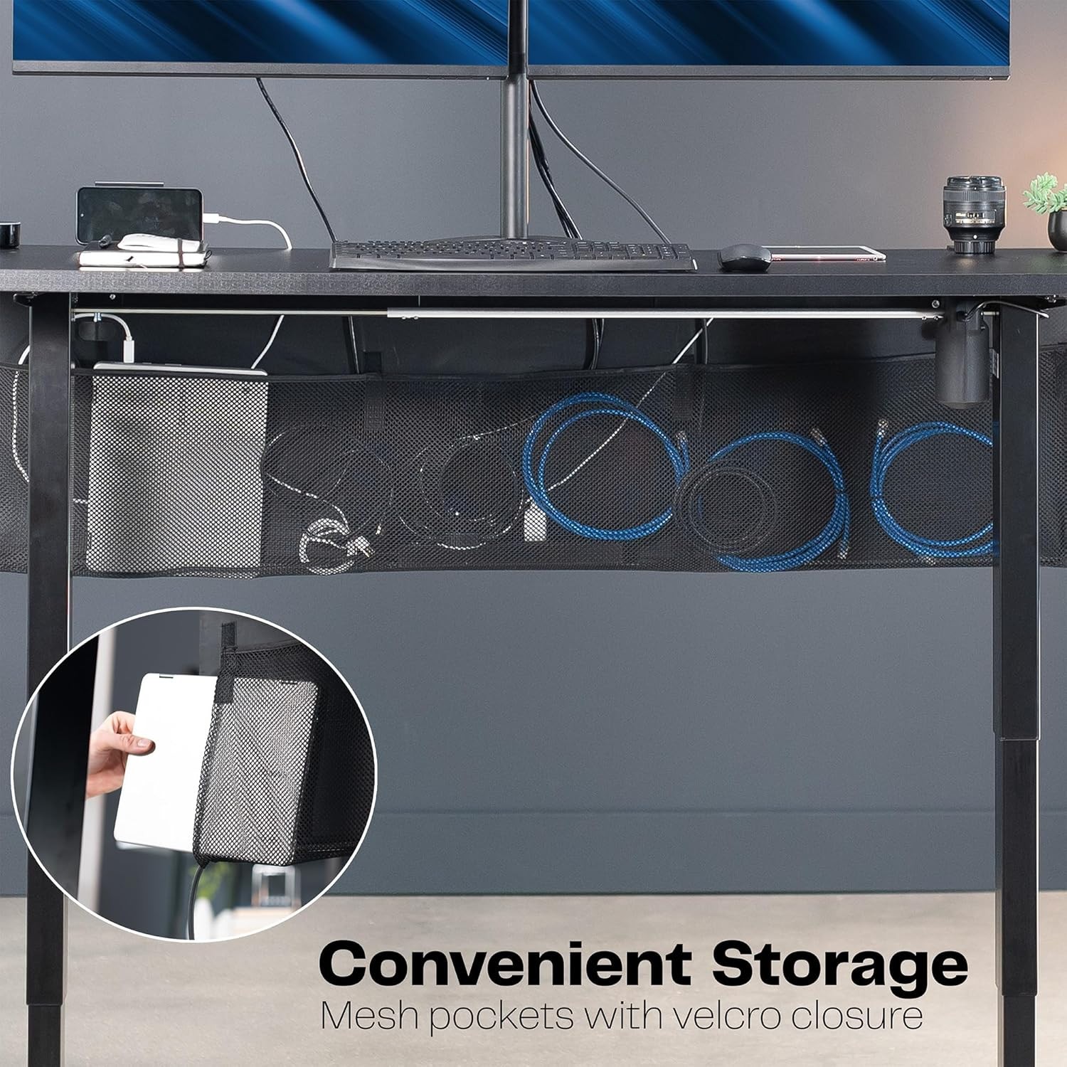 VIVO Clamp-on Privacy Cable Management Organizer Sleeve – 60″L x 15″W – Black