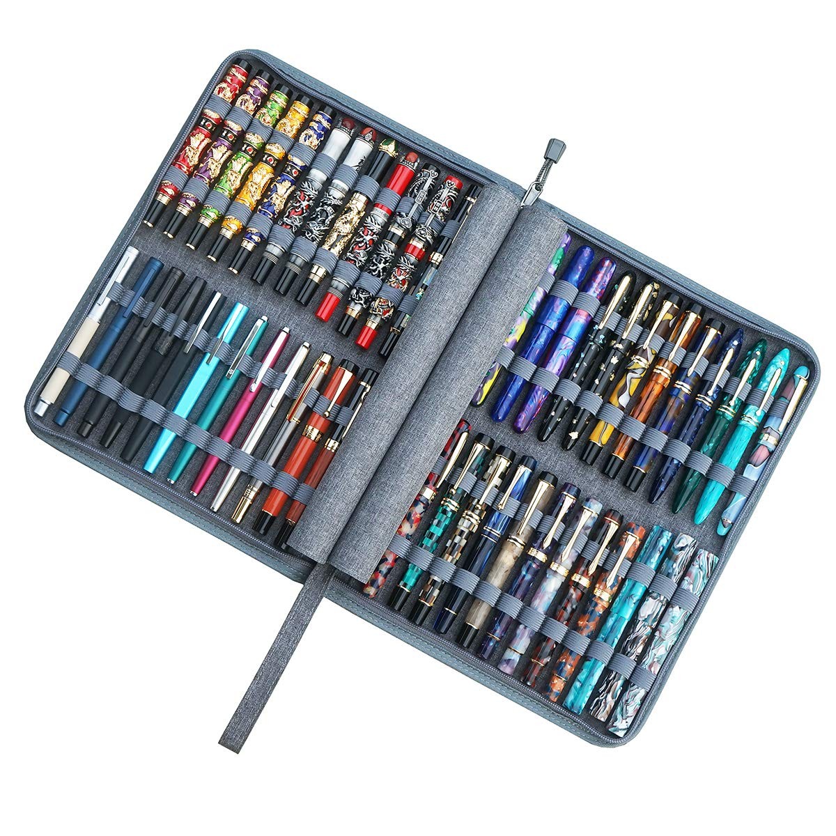 48 Fountain Pen Case Gray Organizer Bag, Waterproof Canvas Pen Display Holder…