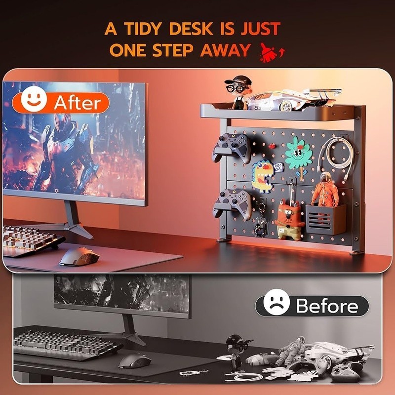 Magnetic Desk Pegboard Shelf Heavy Duty Clamp Adjustable Organizer Office Gaming