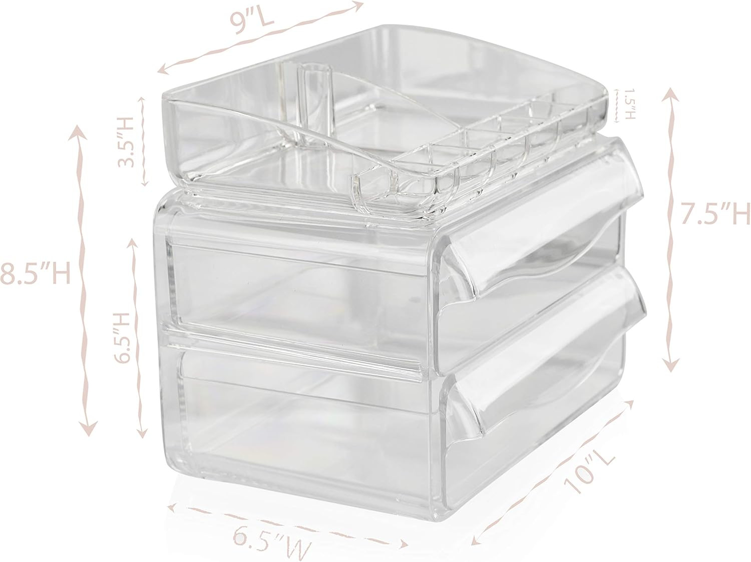 Acrylic 2-Drawer Organizer for Office Supplies or Makeup and Cosmetics