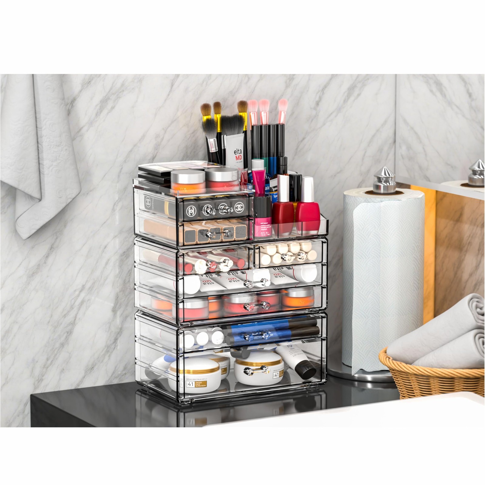 Acrylic Clear Make up Organizers And Storage for 8 Drawers-Set of 3, clear
