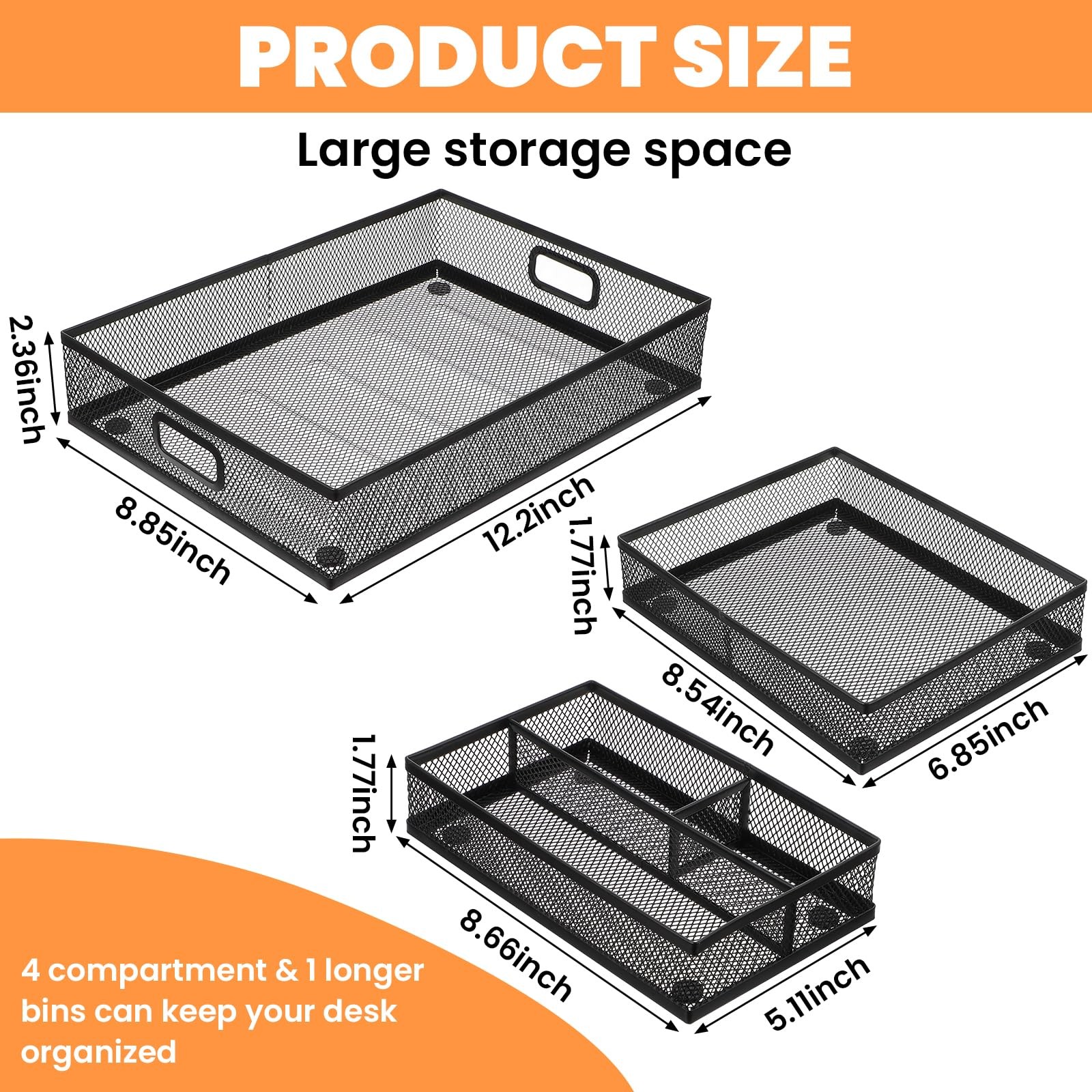 AojSup 3 Pcs Office Drawer Organizer 3 Pack, Supplies Desk, Black