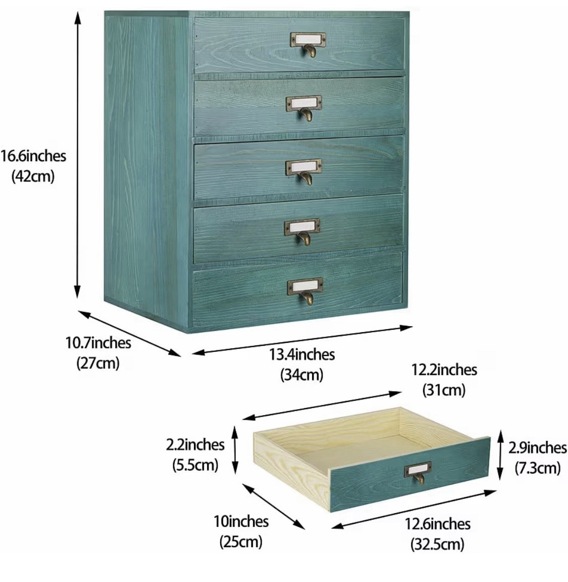 Large Wooden Drawers Rustic Desk Organizer (Blue)