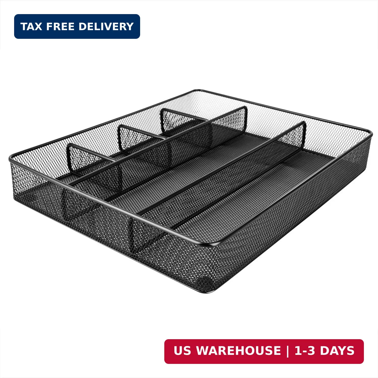 Amazon Basics Metal Mesh Desk Organizer with 6 Compartments, Anti-Slip Pen Holde