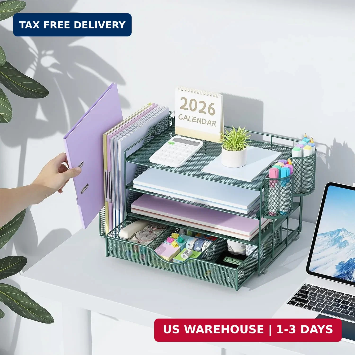 gianotter 4-Tier Desk Organizer with Drawers, File Holders, Letter Trays and Pen