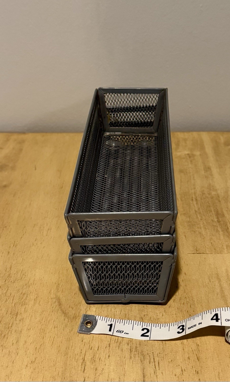 Grey Wire Organization Bins 9x3in With Bottom Pads To Prevent Scratching Gray