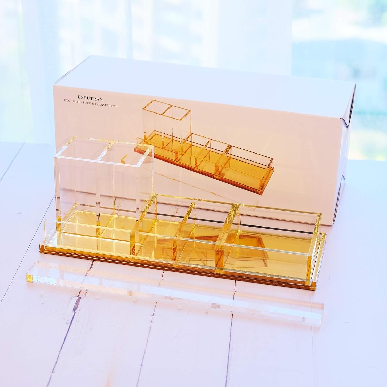 Gold Acrylic Desk Organizer Set with Free Ruler